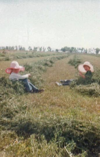 Me (in the red hat) and a friend sitting in the hay. I told you in the last blog that I really did that. DId you believe me? Look at all the rows of hay.