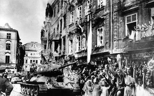 Soviet T-34 tank in Prague, Czechoslovakia, May 1945