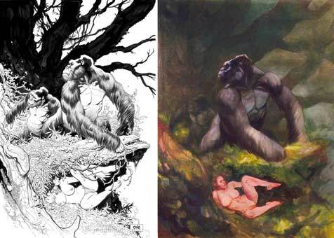 Frank Cho JUNGLE ESCAPE oil painting w.i.p.
