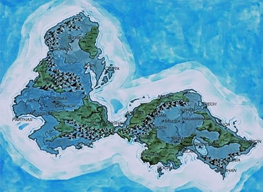 Map of the world of Haefen, the planet featured in Depths of Blue. Copyright held by Lise MacTague.