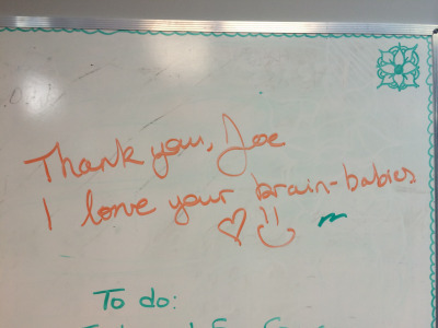 A message on my office whiteboard from...Melissa O'Neil?