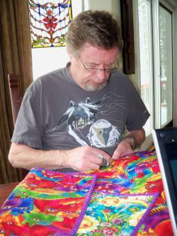 Stephen quilting the last quilt he made before he died. It was for one of our staff members who was having a baby. Miss you my friend.