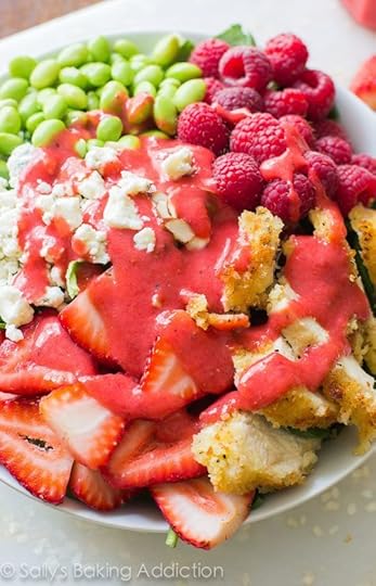 Crispy Chicken Salad with Fresh Berry Vinaigrette-- packed with summer berries, blue cheese, and almonds. sallysbakingaddiction.com
