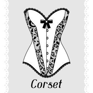 Corset. Fashion lingerie card with female underwear.