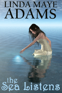 Woman kneels in water, looking at a glow under the surface