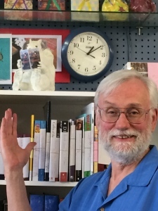 Store pet -- a papier mache white squirrel by local artist Marcia Brennan.