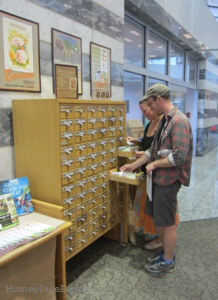 Matthew and Keri checking the selections at the Pima County Seed Library.
