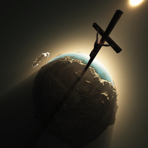 jesus crucifix above world