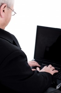 man typing