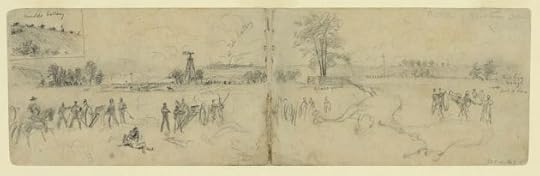 Sketch of the Battle of Bristoe Station by Alfred Waud. Edward Wellington Boate was captured at the engagement (Library of Congress)