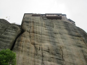 Look closer. There's a monastery at the top. How did it get there??