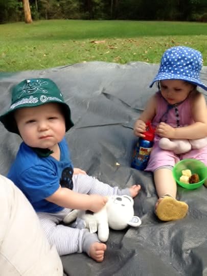 Jack and Charlie at the park. She's telling Jack what he's allowed to eat. 