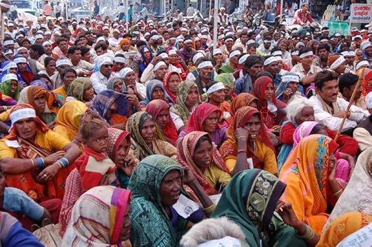 Women at farmers rally, Bhopal, India, Nov 2005, by Ekta Parishad. CC BY-SA 3.0 via Wikimedia Commons.
