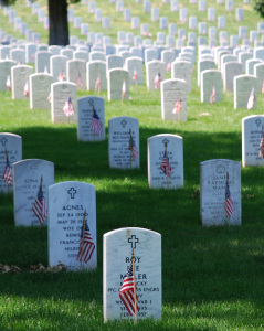 Graves at Arlington Cemetery on Memorial Day. Photo is courtesy of Wikipedia and is in the public domain.