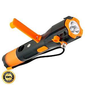 Emergency Flashlight - Rechargeable Hand Crank Flashlight and USB Cell Phone Charger - Window Breaker - Seat Belt Cutter - Waterproof