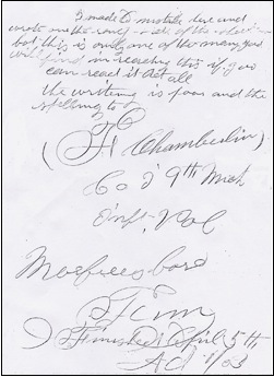 F Chamberlin Civil War letter