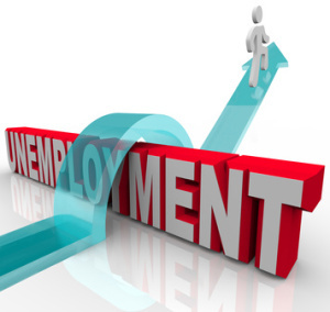 Man Rises Over Unemployment Word on Arrow of Recovery