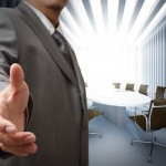 Business man and meeting table background