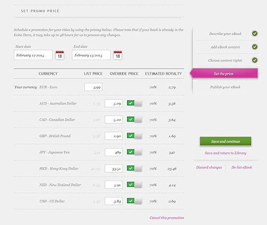 Kobo writing life Pricing Aktion
