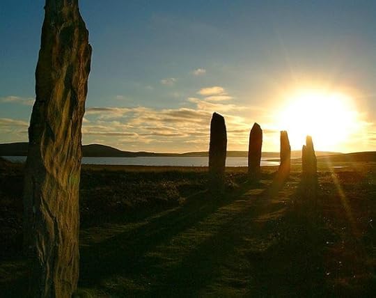 Stennes standing stones at sunset, Orkney, Scotland