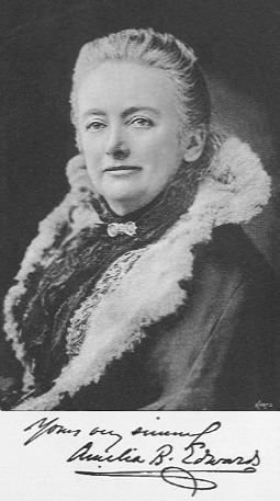 Photo of Amelia B. Edwards, 1890, via Wikimedia Commons [public domain].