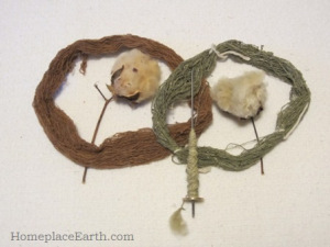 Homegrown cotton and takli spindle.
