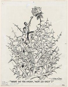 The climb to reach equality was a long and thorny one, as this cartoon by Bill Mauldin, which appeared in the Chicago Sun-Times on May 10, 1963, depicts.