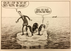 Sean Delonas lampoons former Vice President Al Gore's propensity for talking about global warming in this 2006 cartoon that appeared in the New York Post.