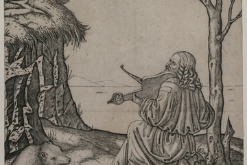 This engraving, created by Marcantonio Raimondi around 1505, may show Leonardo da Vinci playing an instrument called a lira da braccio.