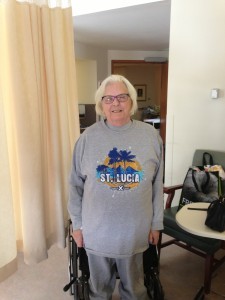 My Aunty Lee proudly wearing the St. Lucia T-Shirt I got her. 2/24/2015