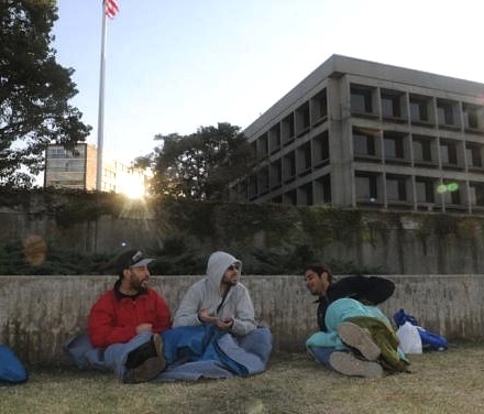 Three of the former Guantanamo prisoners resettled in Uruguay last December in their protest outside the US Embassy (Photo: F. Flores/El País Uruguay).