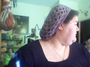 The little lavender hat - Side view, so much hair in it!