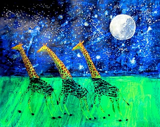 Three swimming giraffes