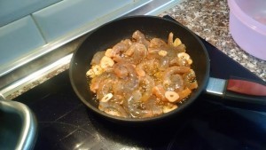 shrimp and garlic cooking