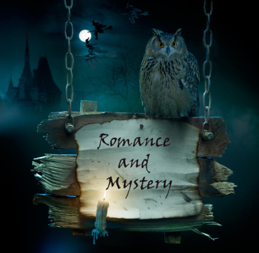 Spooky owl sitting on an old sign with full moon in background
