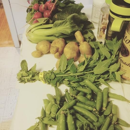 Part of our first CSA box! Snap peas, mint, potatoes, bok choy and radishes! Yum. #dailyphoto #365days #ig2015 #veggies