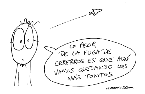 Viñeta de humor gráfico sobre España y la fuga de cerebros.