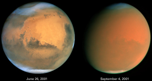 Dust storms can blanket Mars in a few days - storms cause a lot of trouble in my novel. Thanks to NASA for this image.