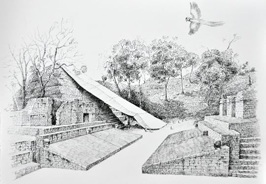 Scarlet Macaw - The Great Ball Court, Copan, Honduras