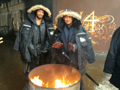 Keeping warm during downtime.