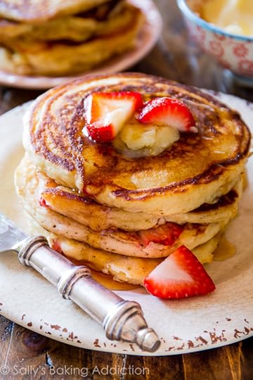 Fluffy Strawberry Buttermilk Pancakes with Honey Butter-- you'll love every last bite!