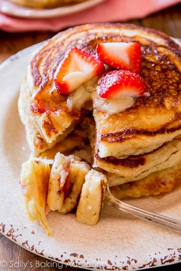 DELICIOUS Strawberry Buttermilk Pancakes-- serve with my homemade honey butter!