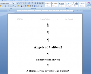 First page of the first draft of Angels of Caliban, subheader of 