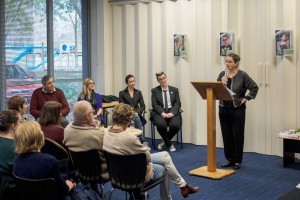 Keynote speech, with Sir Julius Vogel Award-ers; Photo Wei Li
