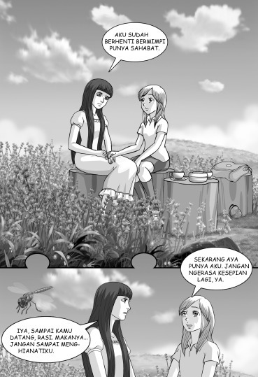 Salah satu adegan dalam komik Love Puzzle. Di sini ada dua kotak yang artinya dua panel. (Ilustrator Sukma Ramadhan).