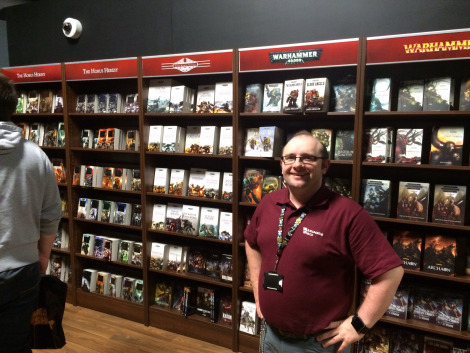 Photo of bookshelves at Warhammer World