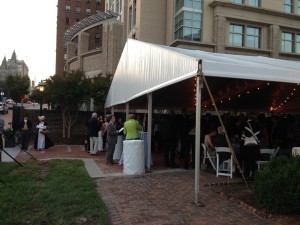 The tent outside on the new terrace
