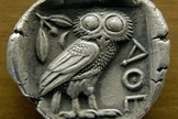 A silver tetradrachm dating to between 480 B.C. and 420 B.C., held at the Museum of Fine Arts of Lyon.