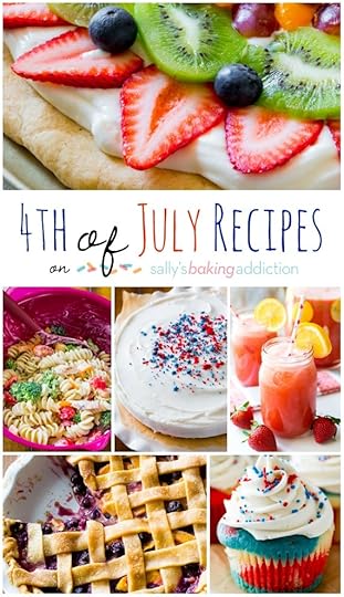 Simple 4th of July recipes on sallysbakingaddiction.com including festive Tie-Dye Cake, 4th of July cupcakes, Fruit Pizza, Creamy Chicken Pasta Salad, and more!
