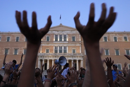 Anti-austerity protestors in Syntagma Square in Athens, Greece in 2011.